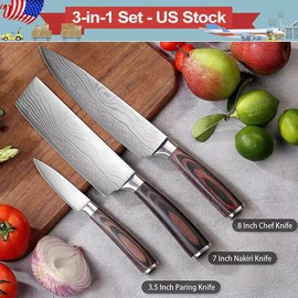 High Carbon Stainless Steel Professional Chef Knife Set, 3-Piece Ultra Sharp Kitchen Knife Combo for Precise Cutting, Stylish Cooking Knives with Gift Box – Ideal for Family & Friends