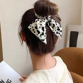 여자 올림 묶음 머리 패턴 리본 진주 헤어끈 스크런치 (WFHOEXG) Women's Olympic Bun Hair Pattern Ribbon Pearl Hair Tie Scrunchie (WFHOEXG)