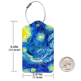 2 Pcs Luggage Tags for Suitcase, Cute Unique PU Leather Travel Bag Tag with Privacy Cover ID Label Address Card and Durable Metal Ring Suitable for Men Women Children Backpack,Starry Sky