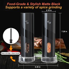 JIDSPWLS Salt and Pepper Grinder Mill Set,Automatic Pepper Mill with LED Light,Battery Powered Automatic Pepper Grinder,Refillable and djustable CoarsAeness Pepper Grinder(2 Pack Black/Black)