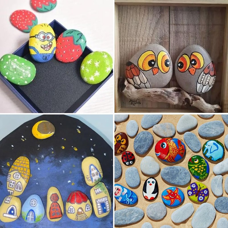 Flat Stones for Painting, 12 Pieces Beach Pebbles, 5-8 cm