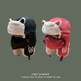 Women's Winter Rabbit Ear Balaclava Hat - Face Slimming Fleece Warmth LF1605 Free Size/Khaki 2ea