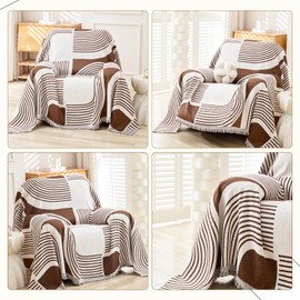 WEYOND Boho Chenille Couch Cover with Tassels, Bohemian Sofa Cover for 1 Cushion Couch, Armchair, Chair, 1 Seater (71" x 91", Coffee)