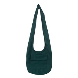 Hippie Bohemian Cross body Shoulder Bag, Slavic Cotton Fabric "Medium" Size ; The Green Garden (AA Duck green)