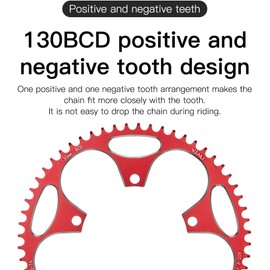 YBEKI 130 BCD Chainring 38T 40T 42T 44T 46T 48T 50T 52T 54T 56T 58T 60T Round Narrow Wide Single Chainwheel for 8 9 10 11 12 Speed Road Bike (red, 60T)