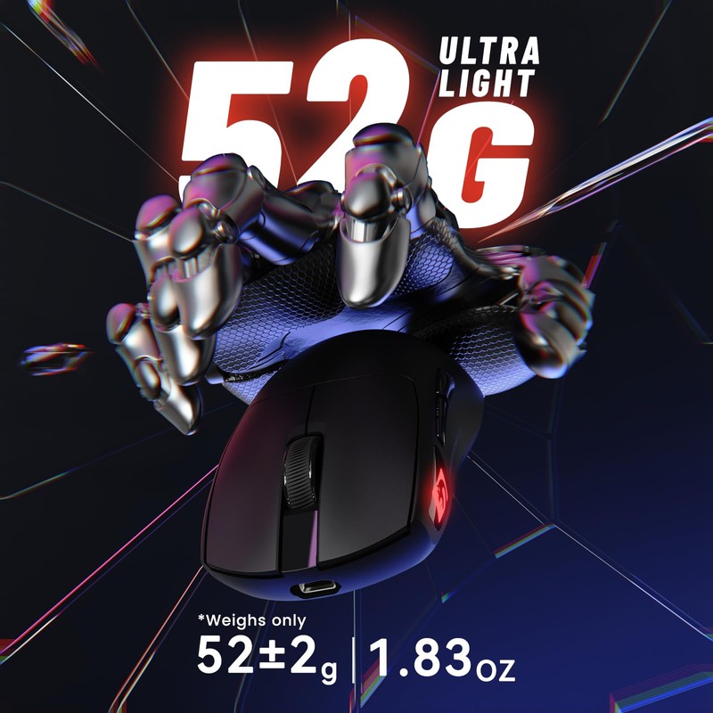 MAMBASNAKE M4 Wireless Gaming Mouse, 52g Lightweight BT/2.4Ghz/Wired Computer Mouse,