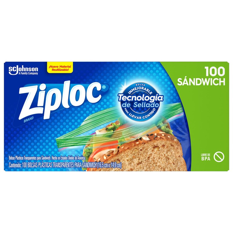 Ziploc Bolsa Reutilizable para Sandwich 100 bolsas
