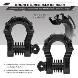 AUTMATCH D Ring Shackles 3/4" Mega Shackle (2 Pack) 68,000Ibs Break Strength with 7/8" Screw Pin and Shackle Isolator & Washers Kit for Tow Strap Winch Off Road Vehicle Recovery, Frosted Black