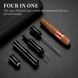 HANCIGAR Cigar Punch,4-in-1 Multitool with Dual Size Cigar Punch & Twin Needle & Draw Enhancer,Stainless Steel Draw Enhancer Tool for Cigar Lovers (White)