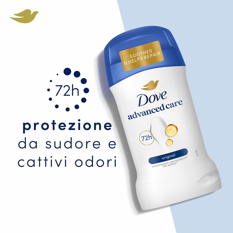 Dove Deodorante Stick Original, Deodorante Antitraspirante in Stick, Protezione Fino