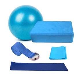 Yoga Set con Bloques de Yoga y Pelota Pilates y Dos Especies de Ligas de Resistencia para Ejercicio, y Correa para Apoyar, Resistente al Olor y Antideslizante para Yoga, Pilates y Meditación, Azul