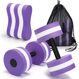 Carperipher Water Aerobics Set for Aquatic Exercise, Pool Fitness Equipment Foam Water Dumbbell Set, Aquatic Dumbbells and 5-Layer Training Leg Float, Water Workout Fitness Tool（Purple）