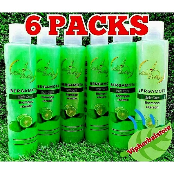 6 Packs BERGAMOTA Shampoo + KERATINA 16.2 oz. ea Stop Hair Loss Stimulate Growth