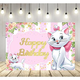 Pink Cat Backdrop for Birthday Party Supplies Pink Marie Photo Backgrounds Marie Cat Theme Baby Shower Banner 59x38in JW623E