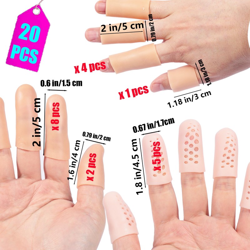 Gel Finger Cots,20 Pcs Silicone Finger Protectors Covers,Finger Caps Finger