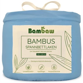 Light Blue Bed Sheet, Bed Sheet 150 x 200 cm, Bamboo Fitted Sheet, Cooling Duvet Cover, Soft Sheet, Allergy Sufferers Bed Linen Set, Cuddly Bambaw