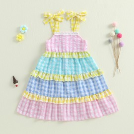 Baby Toddler Girl Dress Sleeveless Plaid Tulle Sundress Summer Casual Daily Princess Dress (Plaid, 12-18 Months) Pink