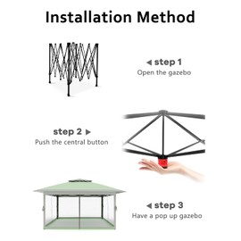 Garveelife Canopy Tent 13x13, Pop Up Gazebo Tent Easy Setup with 4 Sand Bags for Backyard Garden Patio, Mosquito Netting & Height Adjustable - Olive Green