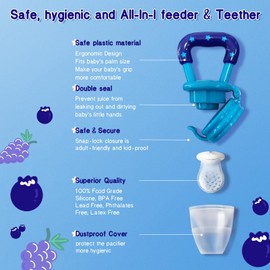 HAOBAOBEI Baby Fruit Feeder with Freezer Tray – 3-Size Silicone Teether for 3-24 Months, BPA-Free, Leakproof Self-Feeder, Dishwasher Safe, Baby Weaning & Teething Snack Tool(Blue Green)