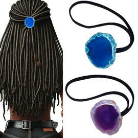 2 Pieces Dreadlock Hair Tie extra long Elastic Hair Tie Loc Ponytail Holder Dreadlock Accessories for Women & Men with Thick Curly Hair (Blue & Purple)