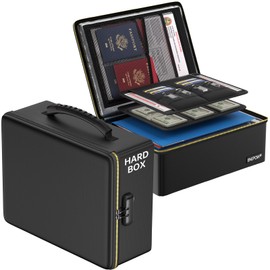 ENGPOW Fireproof Document Box,Hard Fireproof Box with Fireproof Zipper＆Lock,Fireproof Water Resistant Box File Organizer Storage Box Portable Safe for Important Documents,Files,Laptop,Valuable,Black