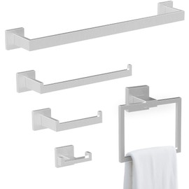BOZWELL 5 Piece Brushed Nickel Stainless Steel Towel Bar Set, 23.6 inch Square Bathroom Hardware Accessories Set,Wall Mounted Towel Racks for Bathroom with TP