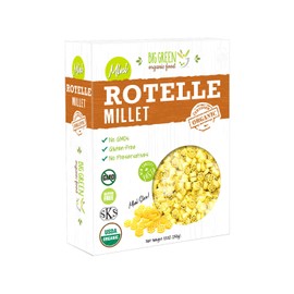 Big Green Organic Food - Organic Mini Millet Pasta, Gluten-Free, Non-GMO, Vegan, Plant-Based, Kids' Favorite, 8.8 oz (8.8oz, 1 Box, Rotelle)