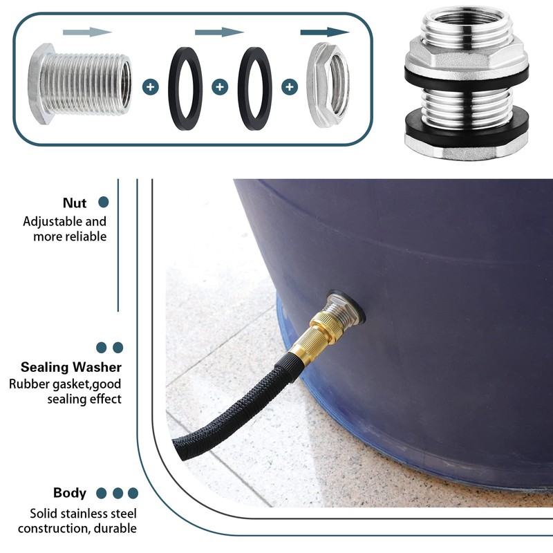 Stainless Steel 304 Tank Bulkhead Fitting With 2 Rubber Ring,Double