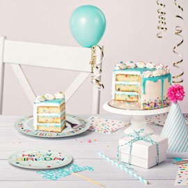 LeZakaa 25Pcs Birthday Paper Plates - Happy Birthday Lettering & Colorful Stars Design Disposable Party Plates Decorative Tableware Supplies Table Decor - 7 Inch