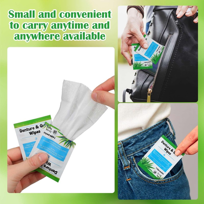 Timgle 100 Pcs Denture Cleaning Wipes Refreshes Gums Deep Cleaning