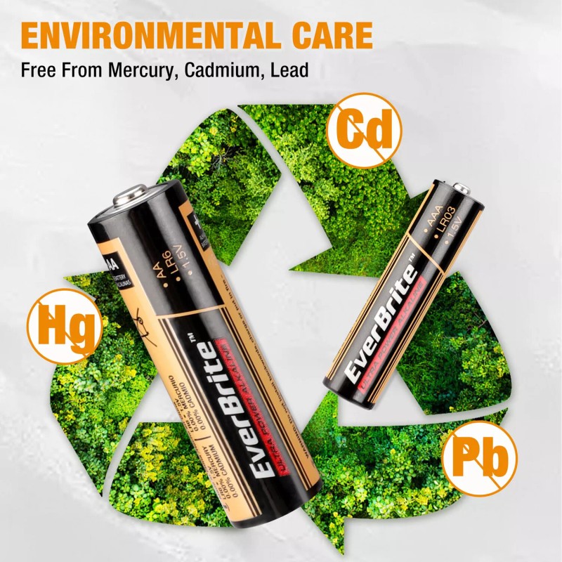 EverBrite 64PCS Alkaline Battery Pack 32PCS AA 32PCS AAA Alkaline