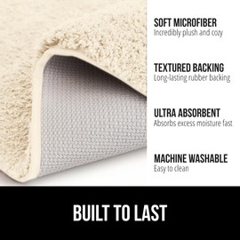GORILLA GRIP Bathroom Rugs, Ultra Soft Absorbent Mat, Thick Plush Bath Rug, Machine Washable, Microfiber Quick Dry, Mats for Shower, Bathtub and Floor, Home Decor Accessories, 24x17, Ivory