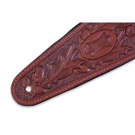 Levy's Leathers 3" Padded Veg-Tan Leather Leather Guitar Strap; Acorn and Oak Leaves Design - Walnut (PM44T01-WAL)