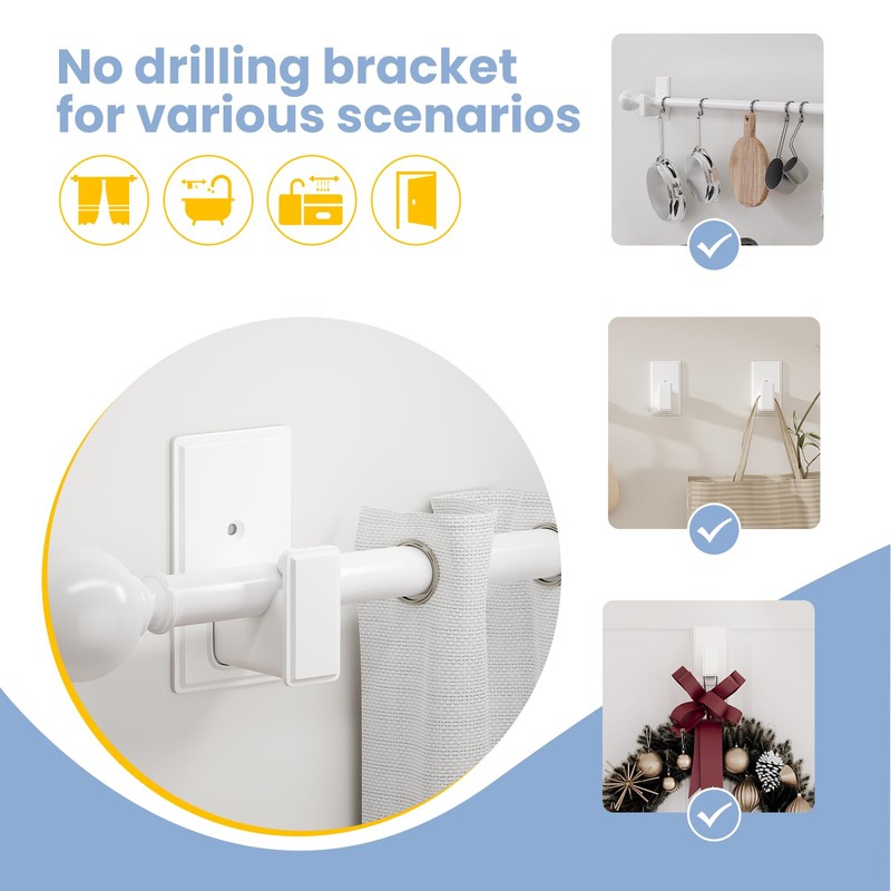 TKZTKZ No Drill Curtain Rod Brackets:Self Adhesive Curtain Rod Holders