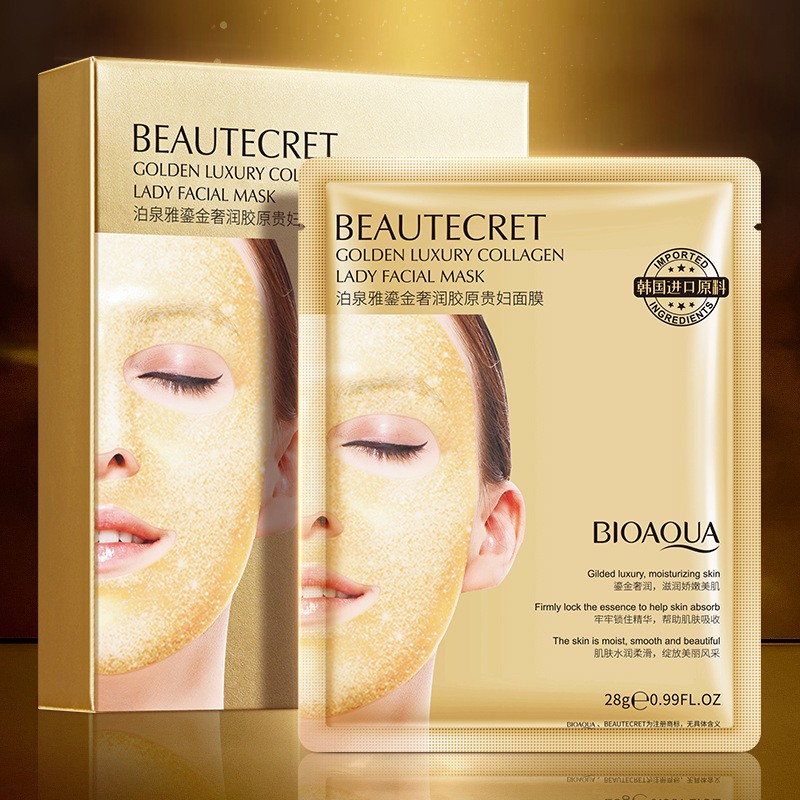 BIOAQUA Beautecret Golden Luxury Collagen Lady Facial Mask 泊泉雅鎏金奢护胶原贵妇面膜补水保湿肌肤提亮肤色面膜