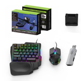 Zunate Half Hand Gaming Keyboard and Combo, Half Hand Gaming Keyboard Set, 4 in 1 Mobile Gaming Keyboard Set with Converter, Adjustable Phone Stand for PC