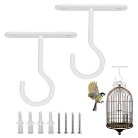 Eophmi Hanging Basket Hooks 2 Pcs Heavy Duty Hooks for Hanging Baskets Ceiling Hook for Plants Baskets Bird Feeders Flower Pots Lanterns (White)