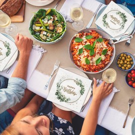 Birthday Napkins Eucalyptus Green 33 x 33 cm, Napkins Christening Communion Happy Birthday Confirmation Napkins Table Decoration Birthday (40 Pieces)