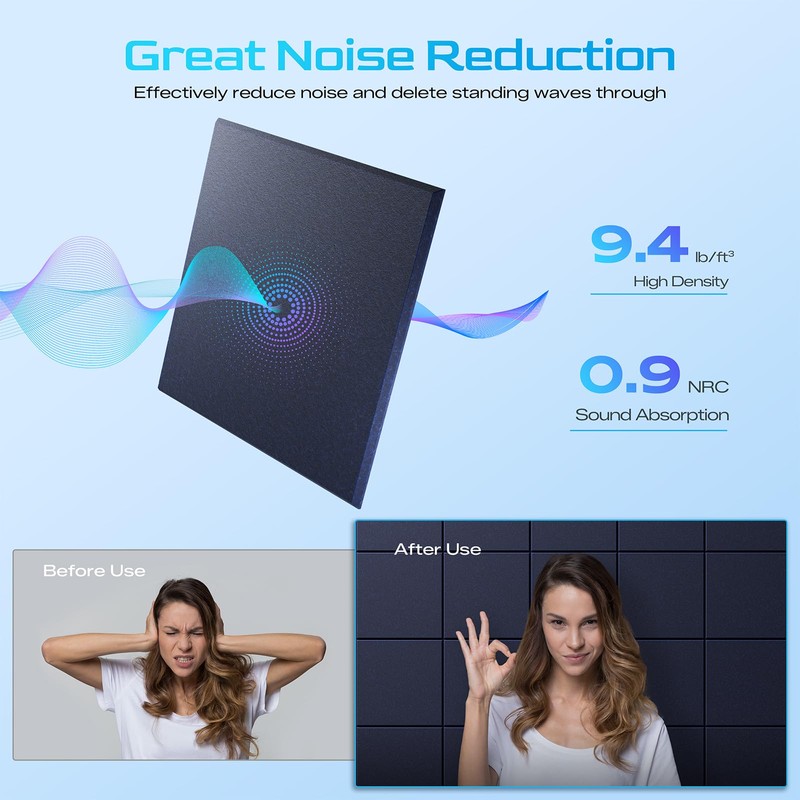 12 Pack Self-Adhesive Acoustic Panels, 12" X 12" X 0.4"