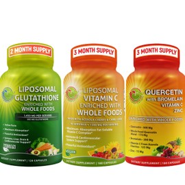 SUPPLEMENTS STUDIO Perfect Immune Booster - Vitamin C Bundle Up with Liposomal Glutathione for Enhanced Absorption - Master Antioxidant & Detoxifier and Quercetin with Bromelain for Immune and Respiratory System Support