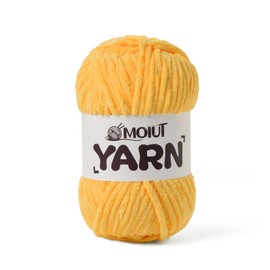 Fluffy Chenille Yarn for Crocheting, Chunky Velvet Yarns for Crochet Amigurumi, Baby Yarn for Crocheting Soft Blanket, 87.4yds /3.5 oz Bulky Yarns for Crafts/Hats/Shoes/Socks (Golden Yellow)