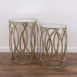 Rutledge & King Gold Side Table - Nesting Tables - Gold End Table - Modern Side Table - Mirror Nightstand - Small Accent Table Set - Mirrored Nightstand Set of 2 End Trinity End Table Set