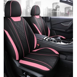Car Seat Covers Front Seats, Super Luxurious Heavy Duty Waterproof Leather Automotive Vehicle Cover for Cars SUV Pick-up Truck, Universal Non-Slip Seat Car Accessories (2 PCS Front/Pink Black)