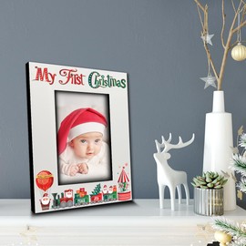 BELLA BUSTA-My First Christmas Picture Frame-Babys 1st Christmas-The Santa Train -Merry Christmas-Peace-Joy-Love-UV Print Picture Frame (5x7 Vertical)