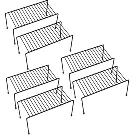 Mini Kitchen Shelves - Cabinet Storage Shelf Rack, Organization for Kitchen, Bathroom, Pantry, Desk & Home Office - Non-Slip Plastic Feet (Black, Set of 6)