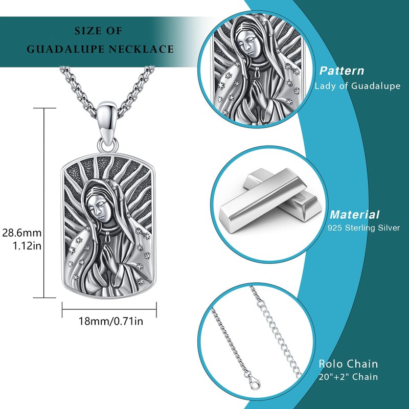 Brisskaari Our Lady of Guadalupe Pendant Necklace for Men Women,