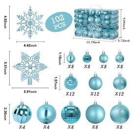 102pcs Christmas Baubles Plastic Christmas Tree Baubles Christmas Decoration Snowflakes Christmas Decoration Set