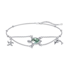 Dorunmo Turtle Bracelet 925 Sterling Silver Turtle Bracelets for Women Adjustable Sea Turtle Tortoise Bracelet Starfish Dolphin Bracelet Moss Agate Jewelry Gifts for Women Friends Wife