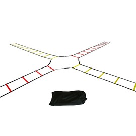 Trademark Innovations Agility Quad Ladder - 12 Adjustable Rungs on Four Training Ladders (Red and Yellow)