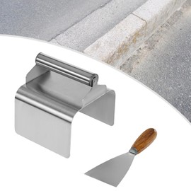 CNCEST Concrete Curbing Trowel, Cement Model Making Tool with Handle and Putty Knife, Stainless Steel Landscape Curb Trowel for Decals, Plastering, Concrete Curbing, Edging (Flat, Rectangular, Silver)